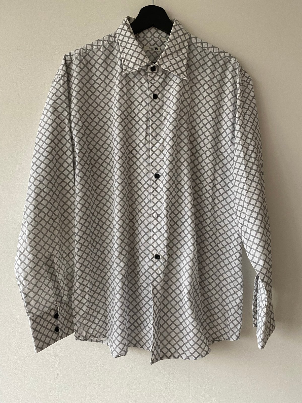 Stijlvol Wit Overhemd met Geruit Patroon - Maat L, Kleding | Heren, Ophalen of Verzenden, Zo goed als nieuw, Wit, Halswijdte 41/42 (L)