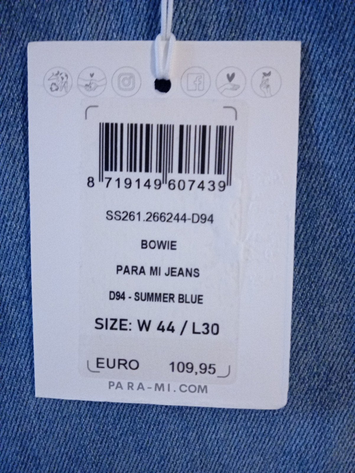PARA MI Jeans Bowie Tapered W44/L30 - Nieuw met kaartje, Ophalen, Blauw, Overige jeansmaten, Nieuw