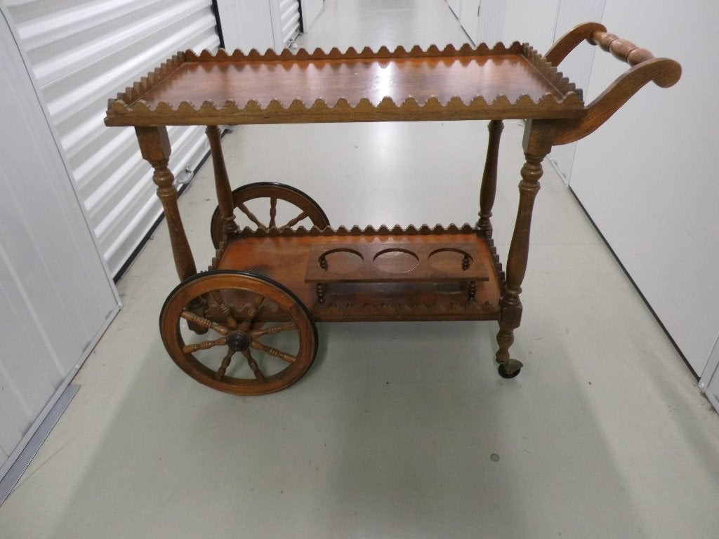 Trolley servieswagen theekar incl. handvat, 2 gr + 2 kl wiel, Antiek en Kunst, Ophalen