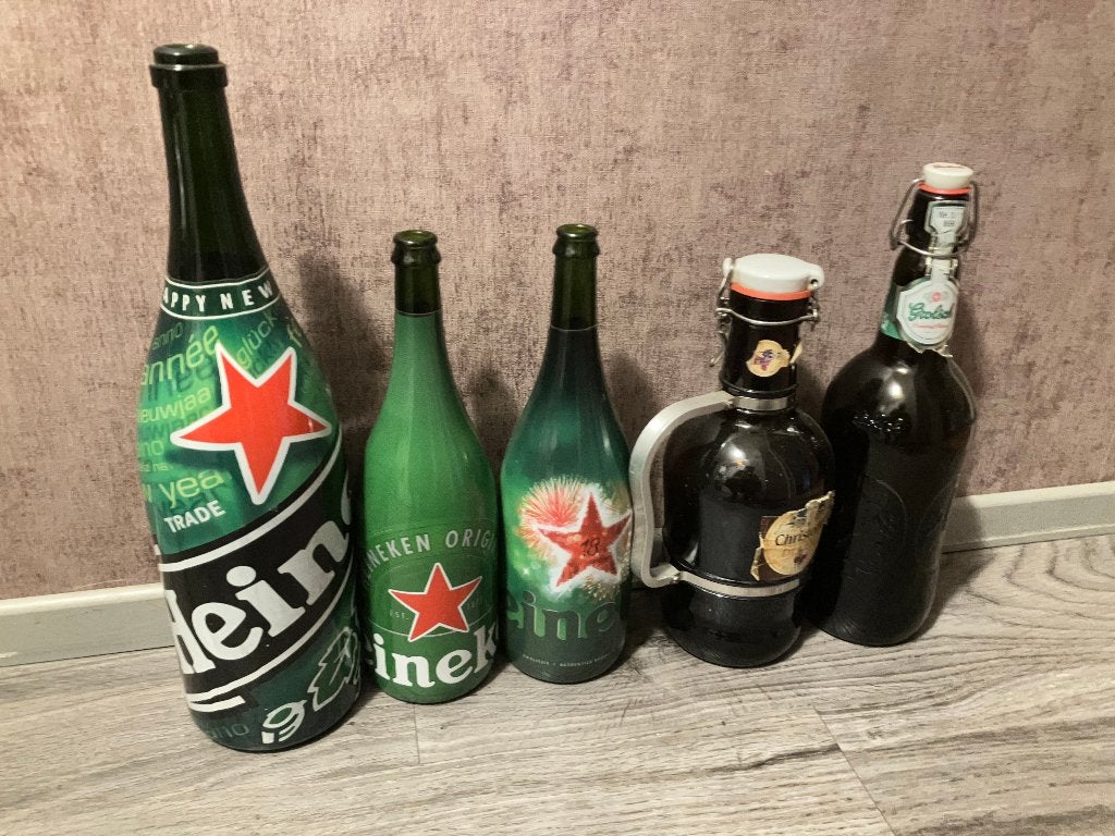 Diverse Grote Bierflessen, Verzamelen, Ophalen, Gebruikt, Glas of Glazen, Heineken
