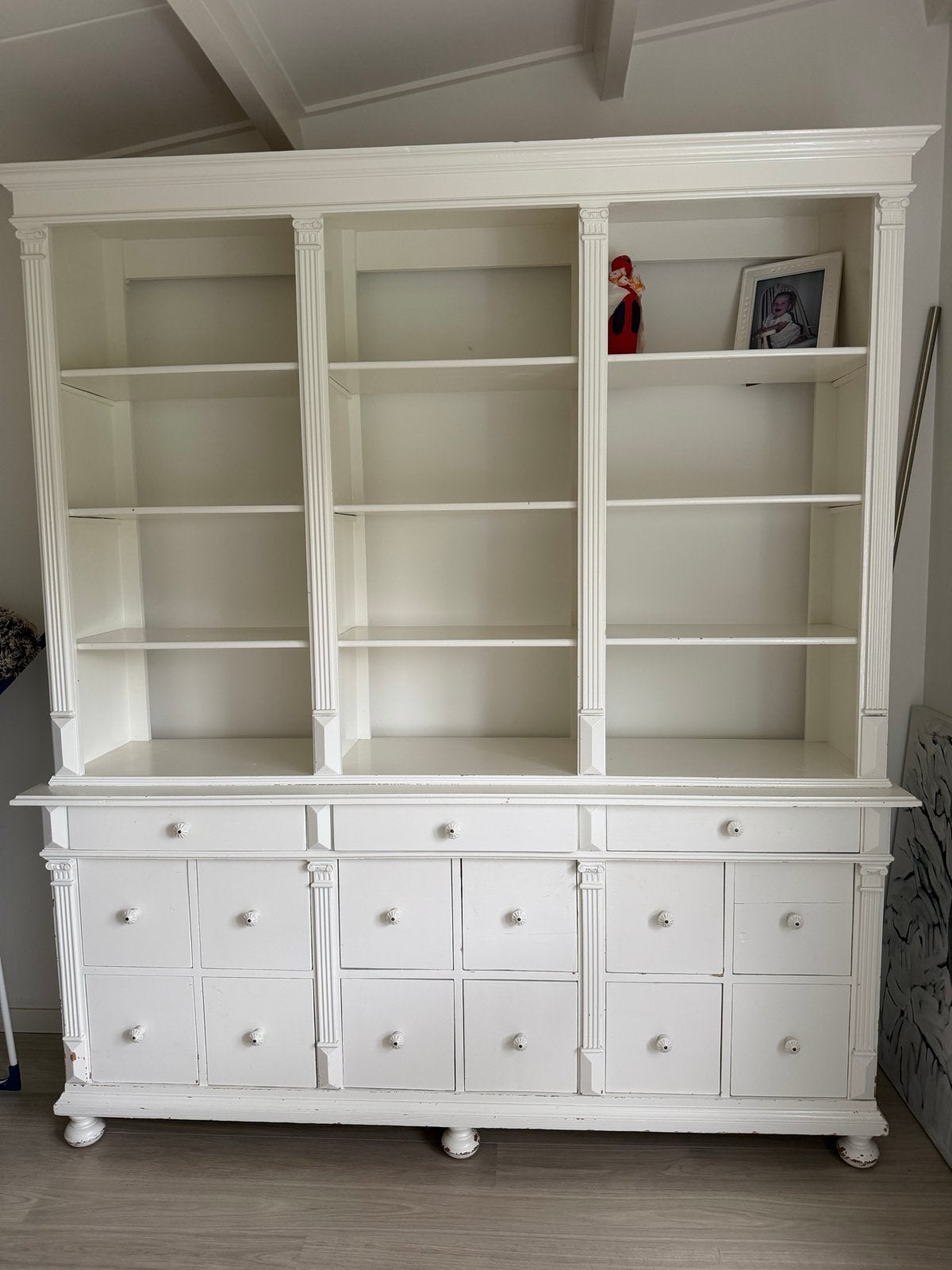 Grote witte kast met lades en planken, Huis en Inrichting, Kasten | Boekenkasten, Gebruikt, 200 cm of meer, 150 tot 200 cm, Ophalen of Verzenden