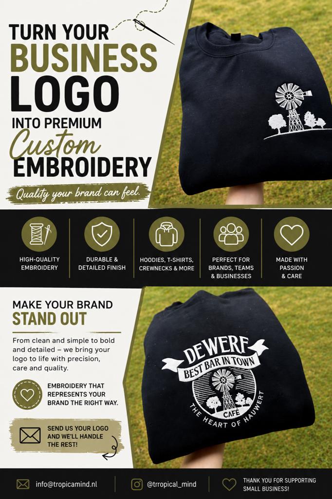 Custom borduurwerk voor bedrijfskleding en logo's, Ophalen, Tropical Mind, Tropical Mind, Zwart