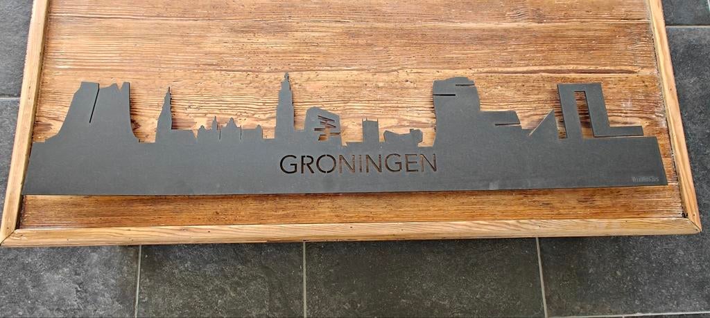 Houten Skyline Groningen: Martinitoren & Forum, Ophalen, Hout, Meerkleurig, Handgemaakt