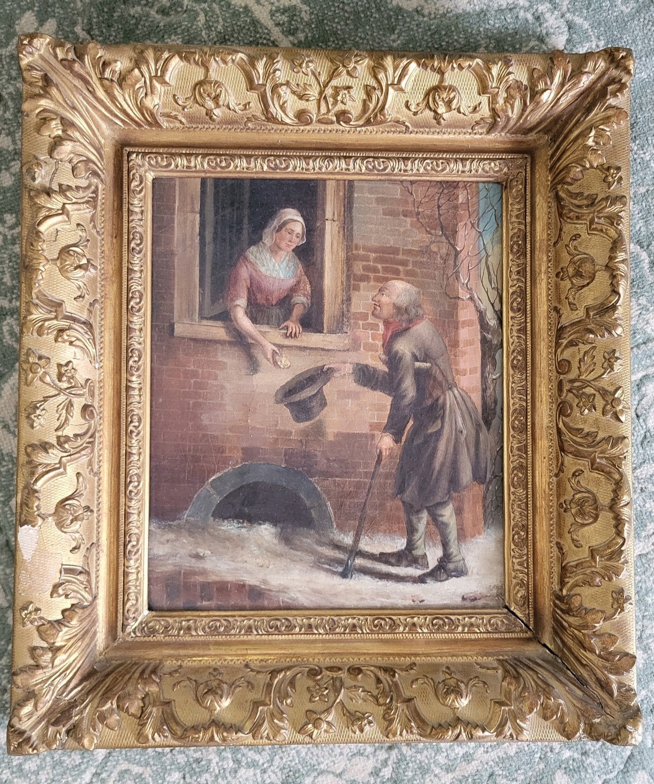 19de eeuws gesigneerd, linnen olieverf Oud Hollands Tafereel, Antiek en Kunst, Kunst | Schilderijen | Klassiek, Ophalen, Doek
