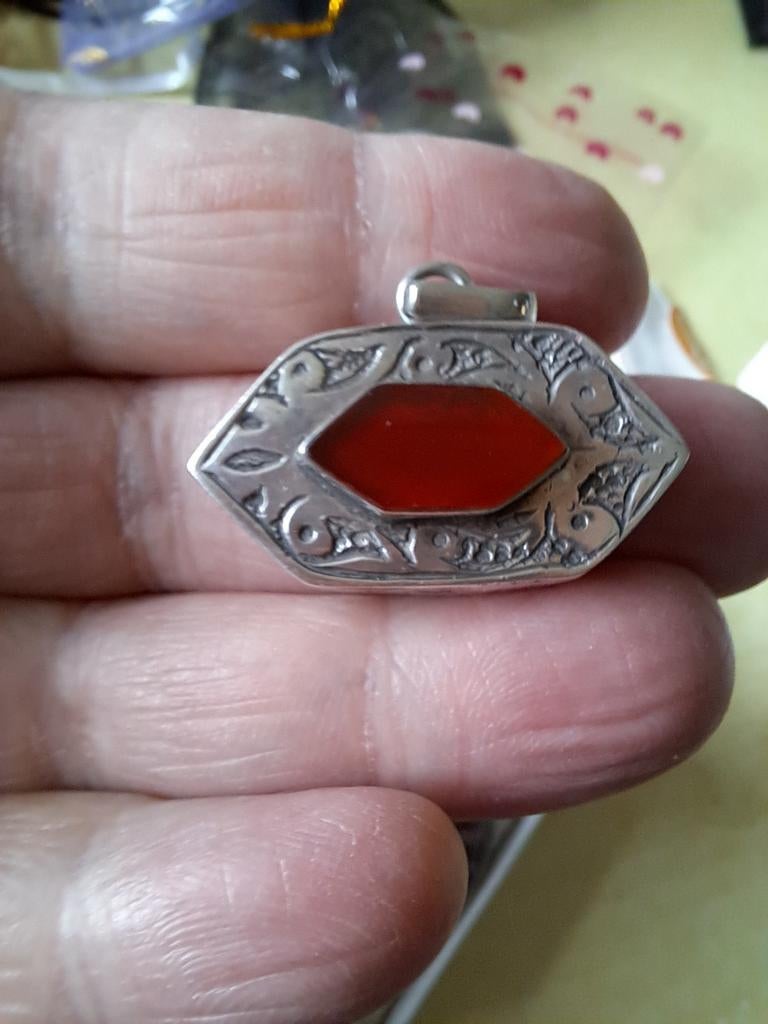 Hanger echt zilver met carneool, Ophalen of Verzenden, Zo goed als nieuw, Oranje, Zilver