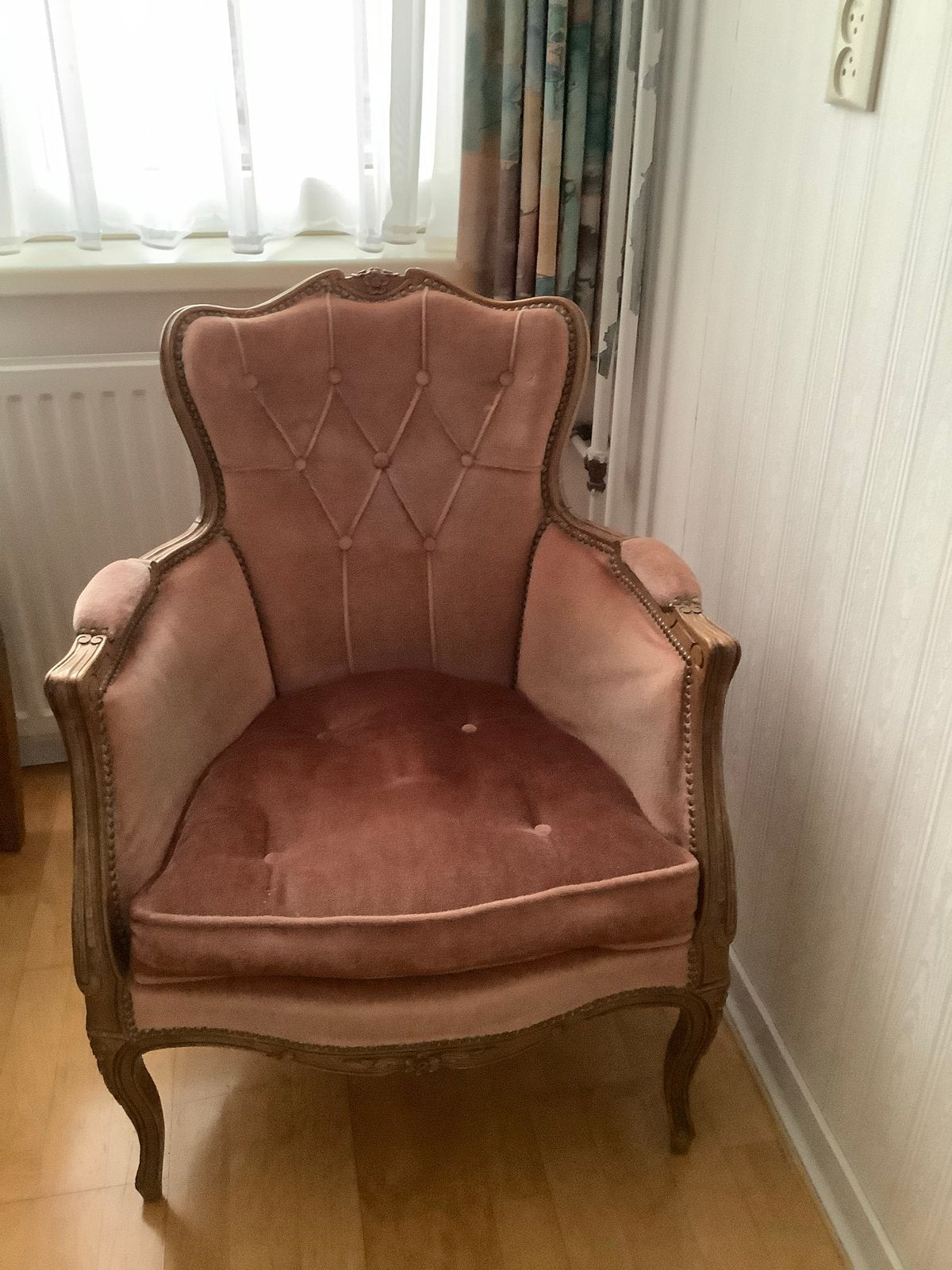 Vintage Fauteuil Roze Velours - Klassieke Stijl, Antiek en Kunst, Ophalen