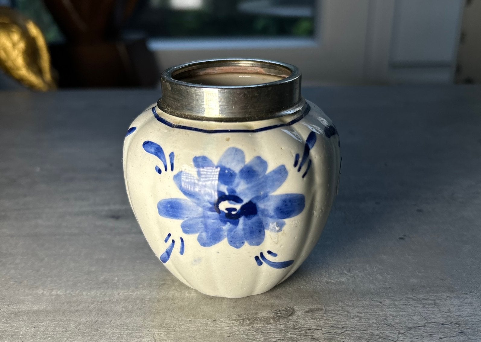 Vintage Delfts Blauw vaasje, lepelvaasje 8 cm hoog, Ophalen of Verzenden