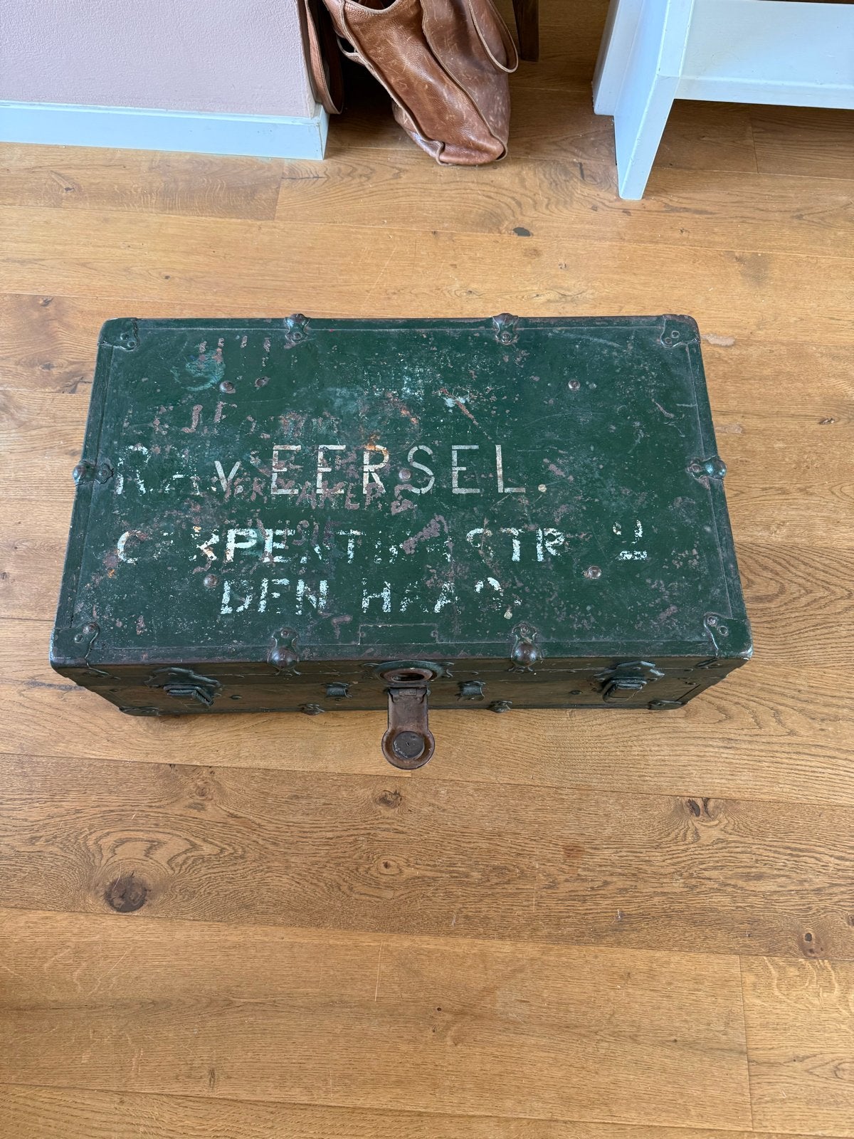 Vintage hutkoffer opbergkist - Groen (handgreep mist), Ophalen