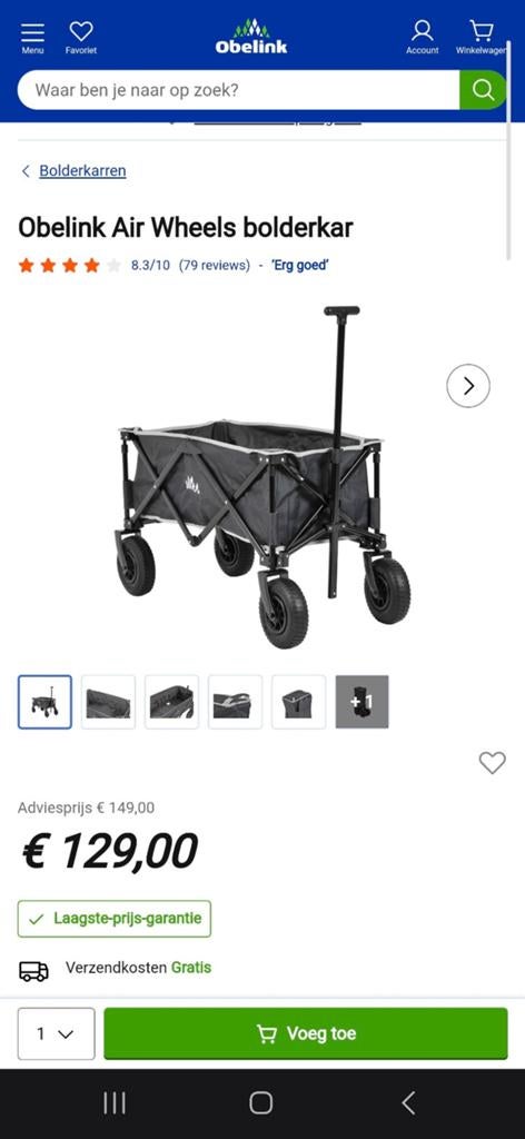 Obelink bolderkar met luchtbanden en nieuw handvat, Ophalen of Verzenden, Zo goed als nieuw