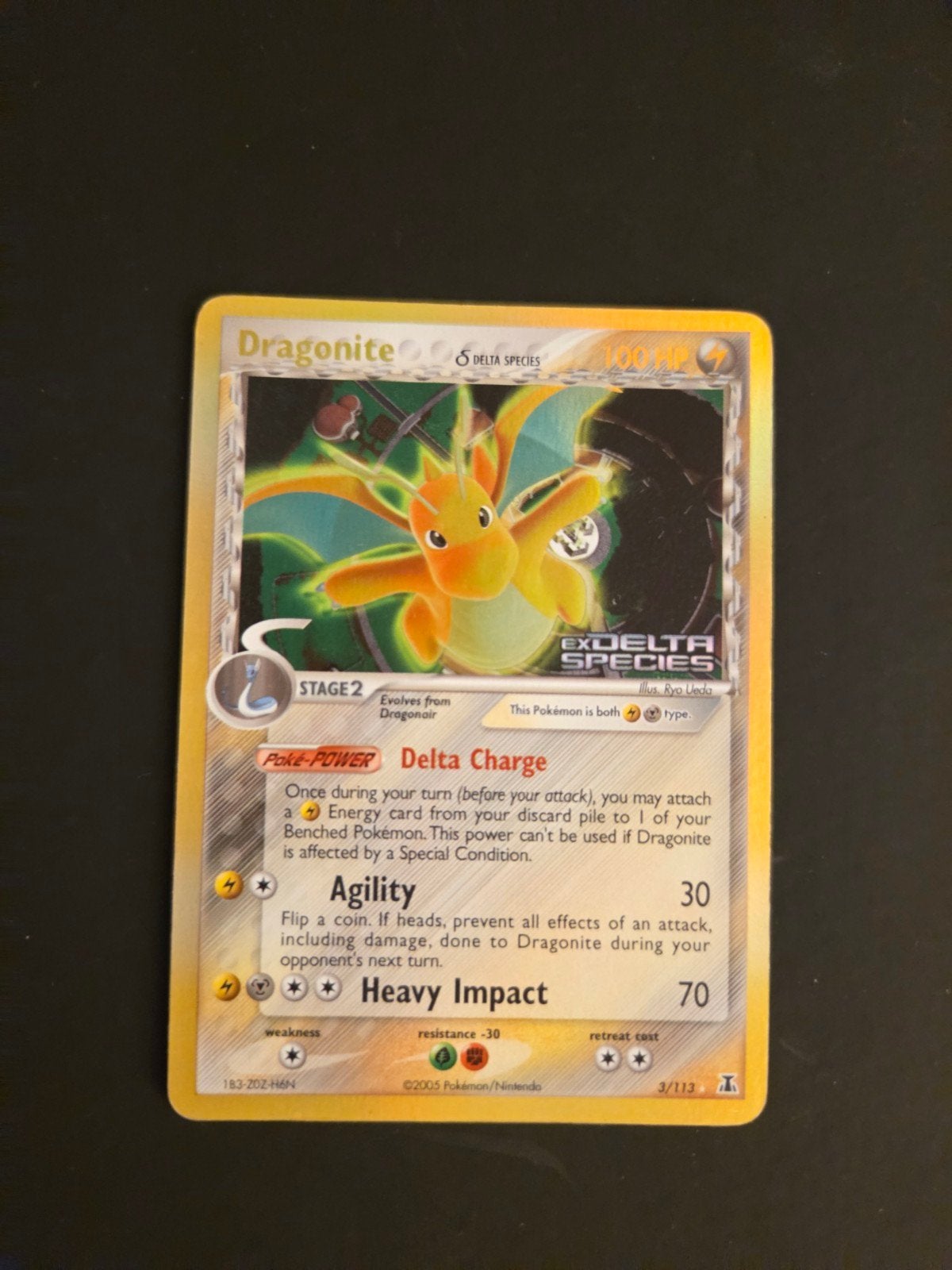 Dragonite 3/113 Pokemon Delta Species stamp, Ophalen of Verzenden, Zo goed als nieuw, Booster, Foil