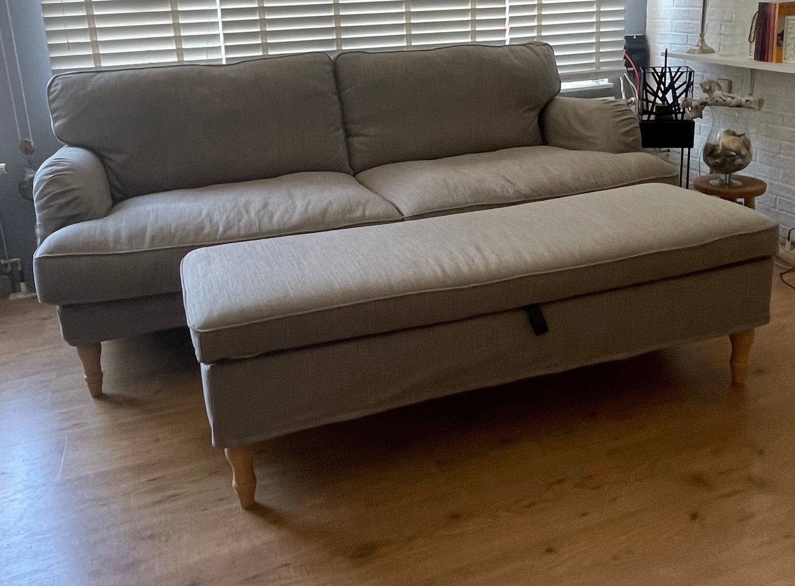 Bank met bijpassende hocker/zitbankje, Ophalen, 100 tot 125 cm, Driepersoons, Rechte bank