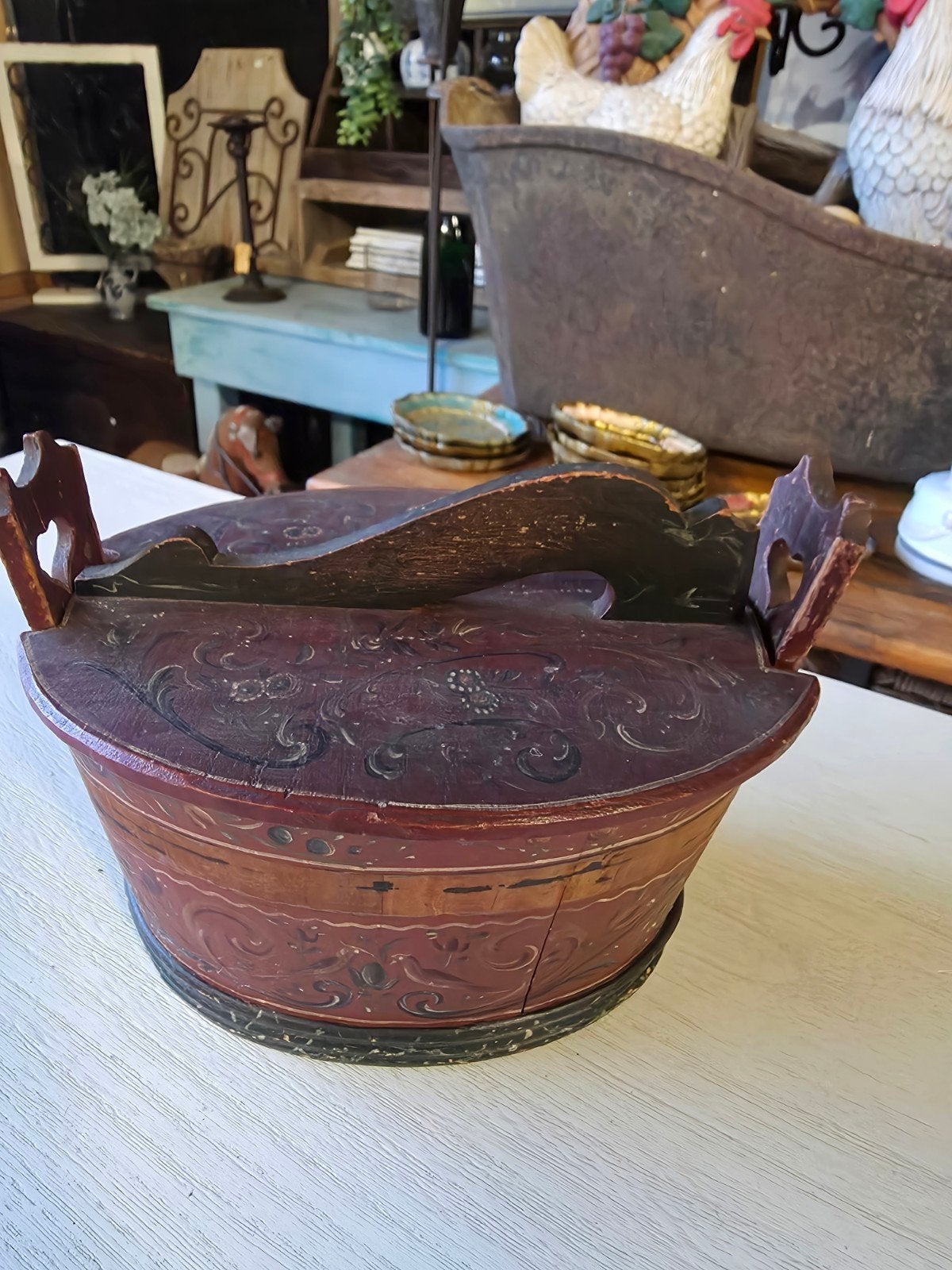 brocante handbeschilderd botertonnetje hindelopen, Ophalen of Verzenden, Rechthoekig, Riet