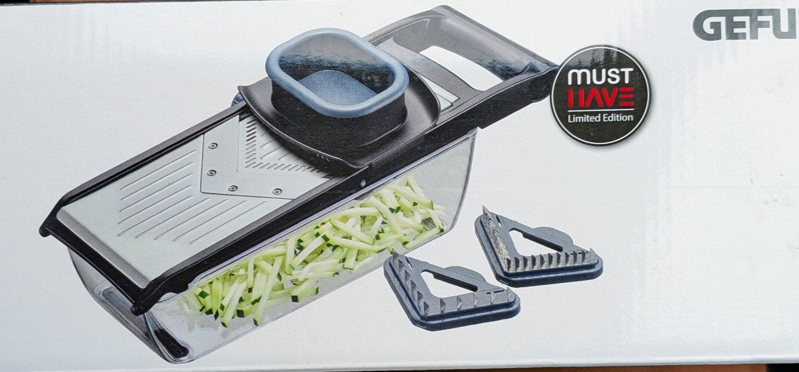 Gefu Mandoline Groenteschaaf met opvangbak en messen, Ophalen, Kunststof, Zo goed als nieuw, Zwart