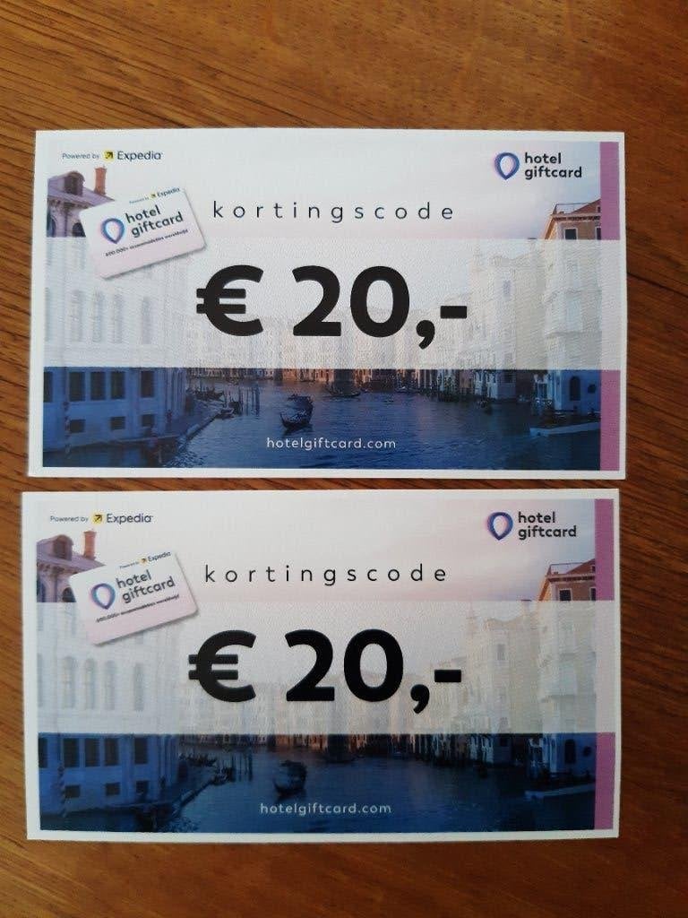 Hotel giftcard 2x 20euro kortingsbon, Tickets en Kaartjes, Twee personen, Kortingsbon, Overige typen