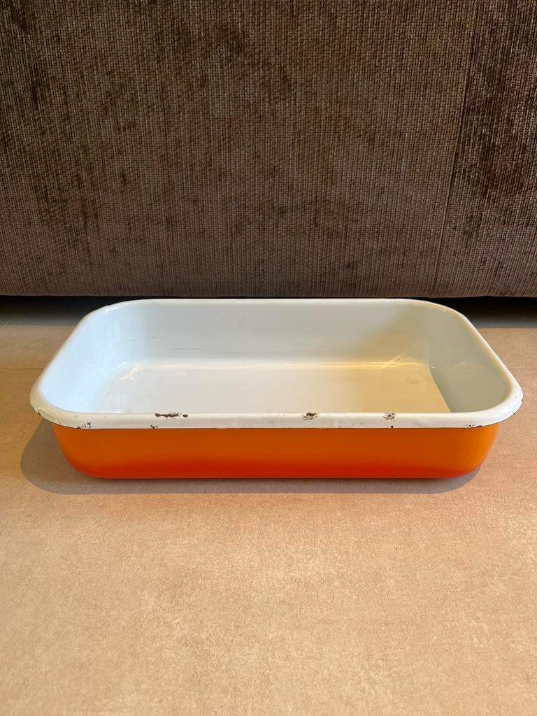 Vintage Oranje Emaille Ovenschaal Bakvorm, Ophalen of Verzenden