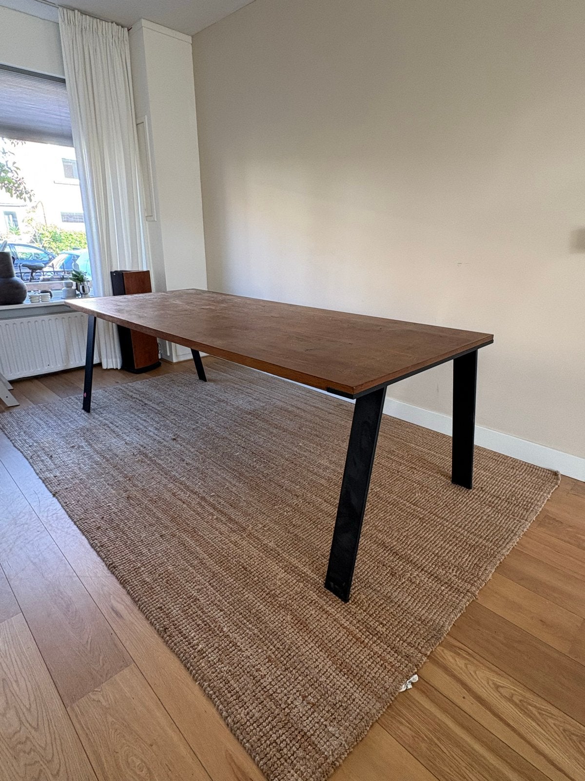 Eettafel 240cm met houten blad en metalen poten, Huis en Inrichting, Ophalen, Gebruikt, 200 cm of meer, 50 tot 100 cm