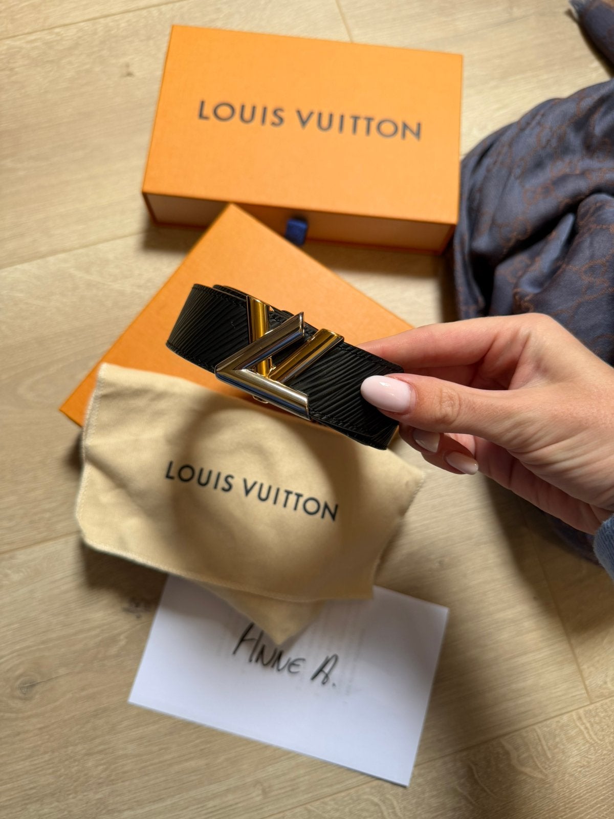 Originele louis vuitton twist riem maat 85 met bon, Ophalen of Verzenden, Zo goed als nieuw, Zwart, 80 tot 90 cm