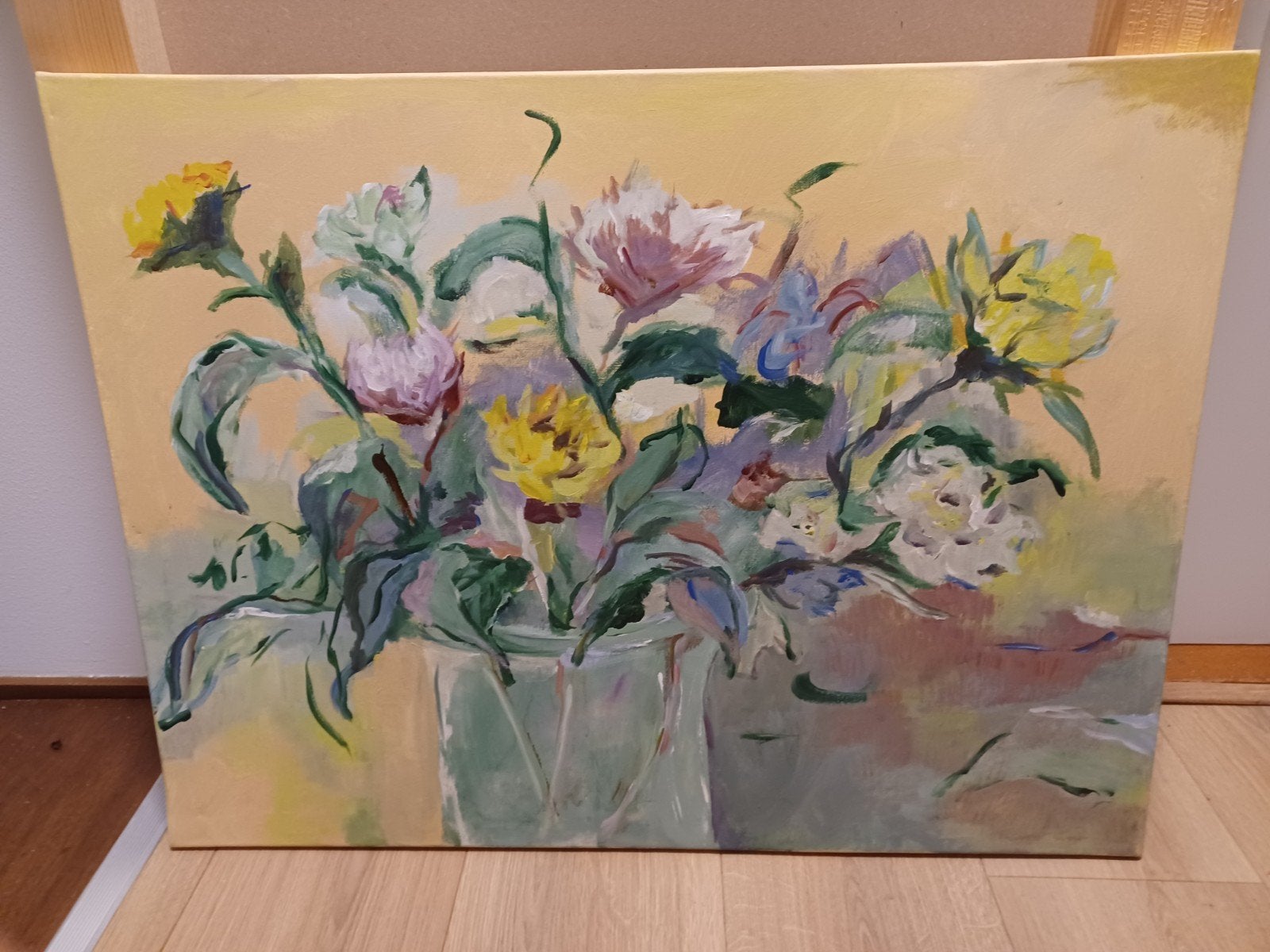 Bloemen in vaas. Acryl op doek. Afmeting 80x60 cm., Ophalen