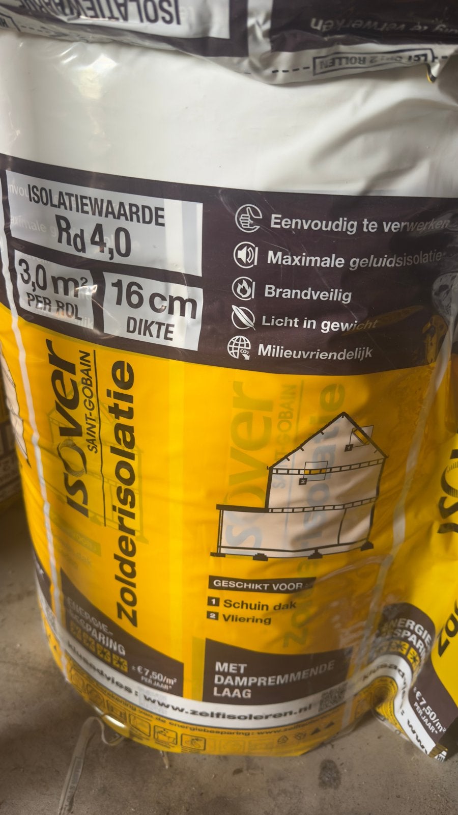 Isover Zolderisolatie Rd 2,5 en 4.0 - Glaswol, 12 cm of meer, Nieuw, 15 m² of meer, Glaswol