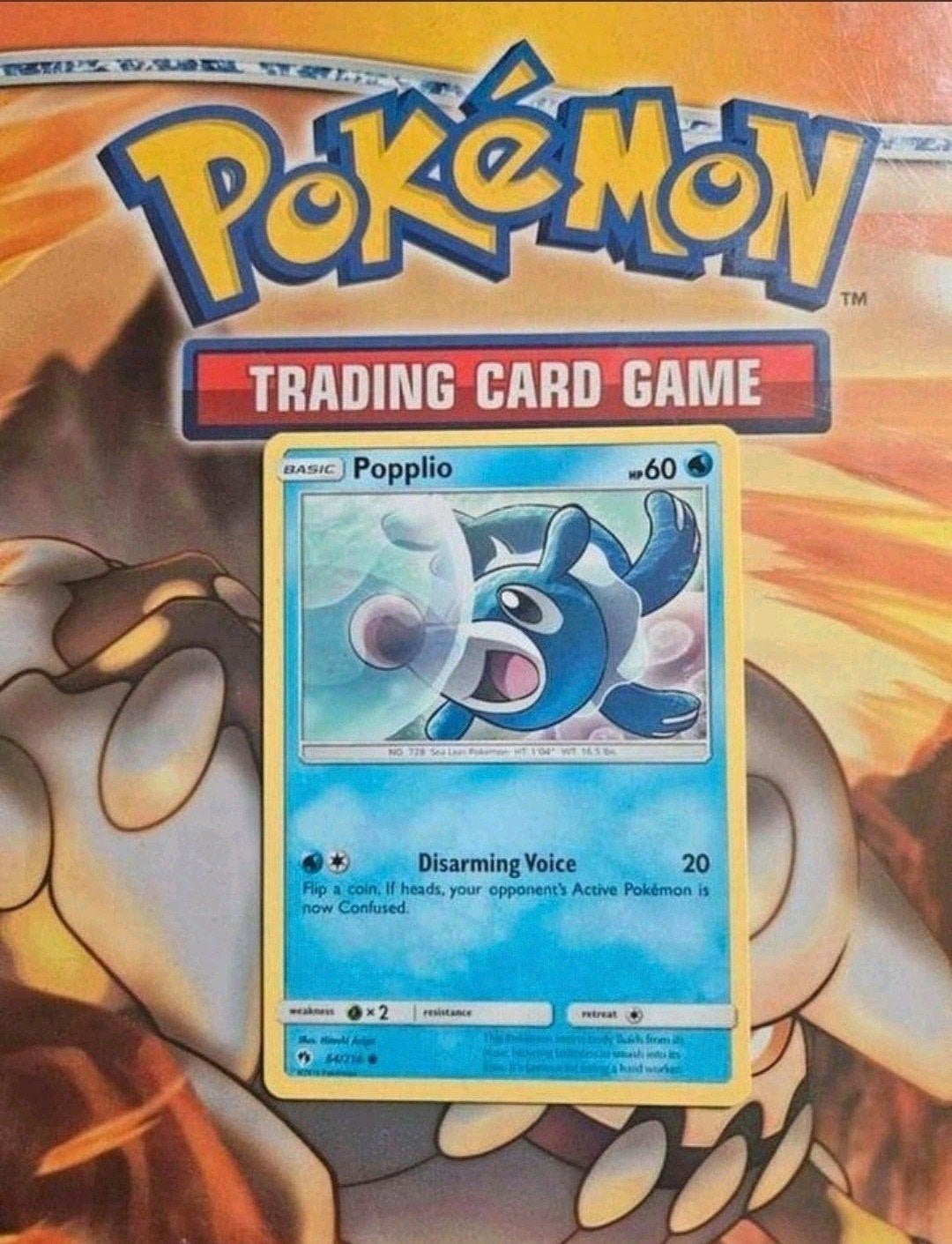 Popplio 64/214 Sun&Moon Lost thunder pokemon kaart nm, Ophalen of Verzenden, Zo goed als nieuw, Losse kaart