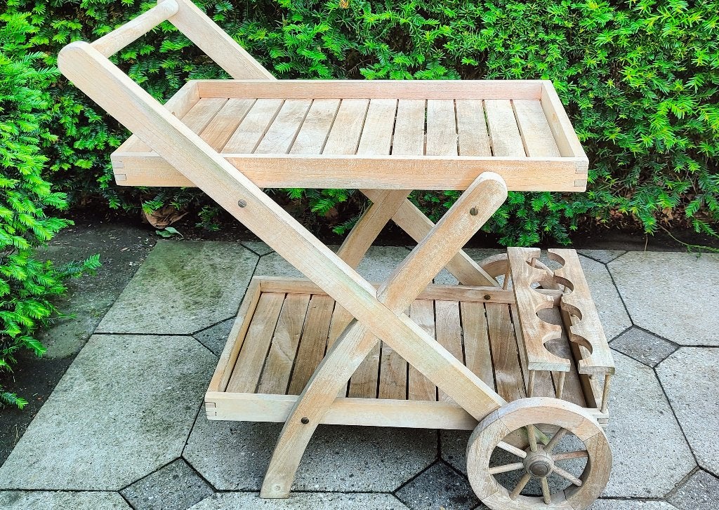 Teak serveerwagen z.g.a.n., Huis en Inrichting, Tafels | Sidetables, Ophalen, Teakhout, Zo goed als nieuw, 25 tot 50 cm