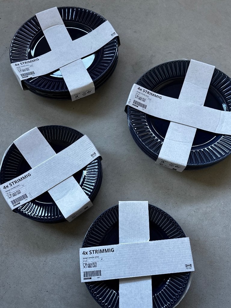 Ikea strimmig dinerborden + ontbijtborden blauw, Nieuw, IKEA, Ophalen of Verzenden, Bord(en)