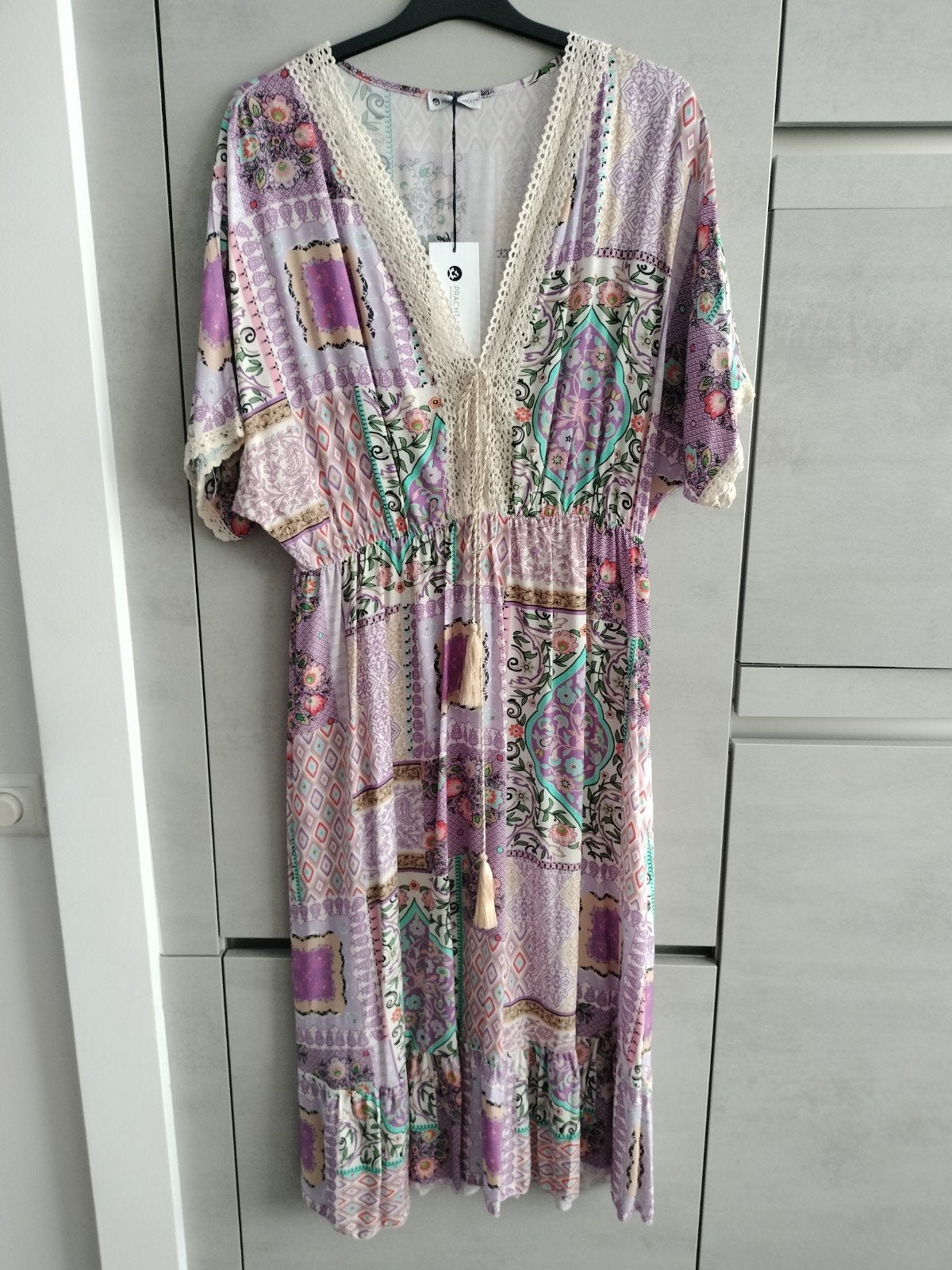 Nieuwe jurk maat 48, bohemian stijl, paars/meerkleurig, Meerkleurig, Maat 46/48 (XL) of groter, Nieuw, Pracht
