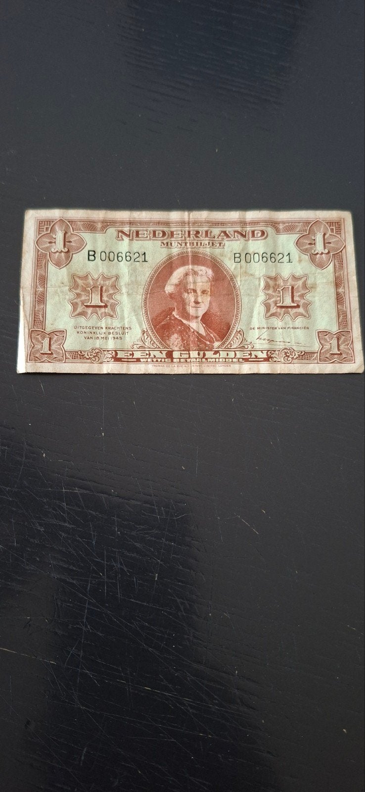 1 gulden biljet 1945 1 lett 6 cijf. bieden, Postzegels en Munten, Bankbiljetten | Nederland, Ophalen of Verzenden
