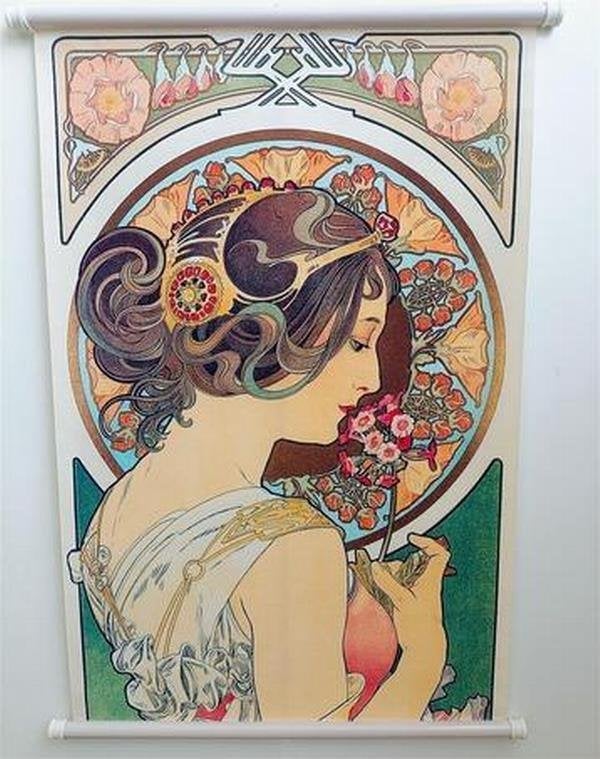 ALPHONSE MUCHA Primrose kunst Poster met hanger, Verzenden