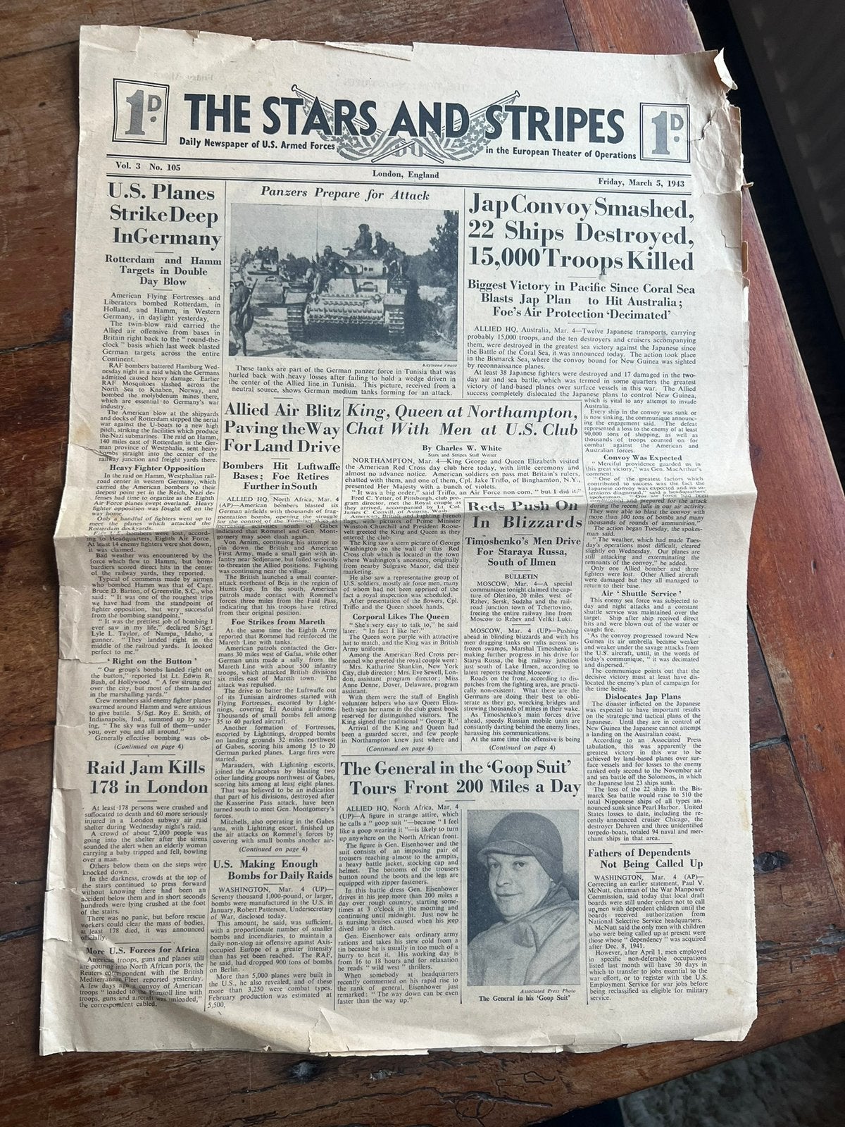 WO2 Amerikaans Stars Stripes march 1943 USAAF ETO, Amerika, Verzenden, Boek of Tijdschrift