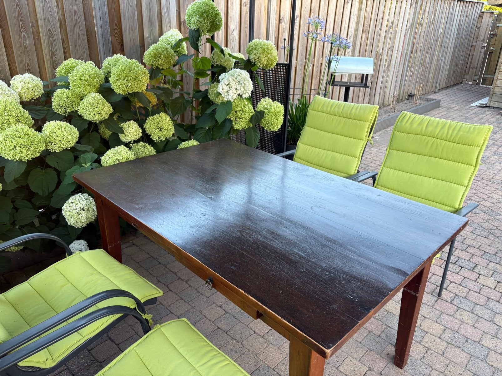 Te koop eetkamertafel teakhout, Ophalen, Gebruikt, 100 tot 150 cm, Teakhout