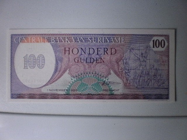 Suriname - 100 Gulden- Bankbiljet, Postzegels en Munten, Verzenden, Zuid-Amerika, Los biljet