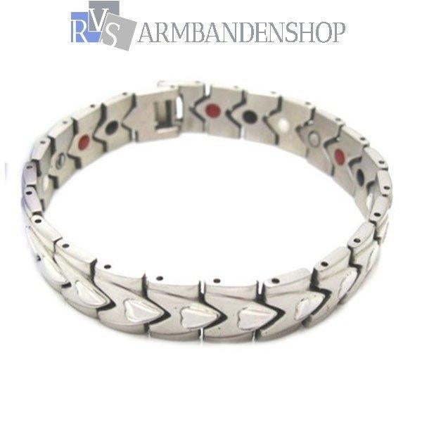 rvs magnetische armband met hartjes dames RVS zilver staal, Verzenden, Nieuw, Zilver, Staal