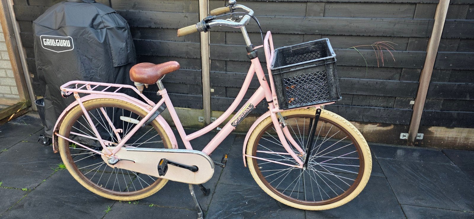 Roze Popal omafiets met mandje - Gebruikt, Terugtraprem, Gebruikt, 50 tot 53 cm, Ophalen