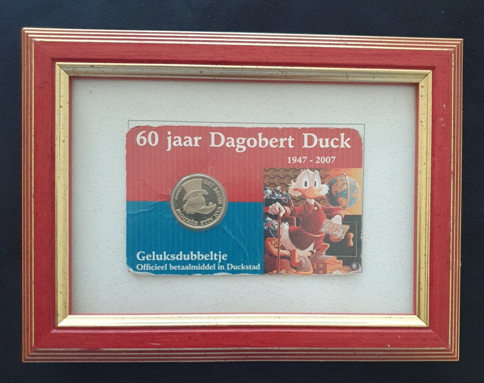 60 jaar Dagobert Duck Geluksdubbeltje in lijst, Verzenden, Zo goed als nieuw