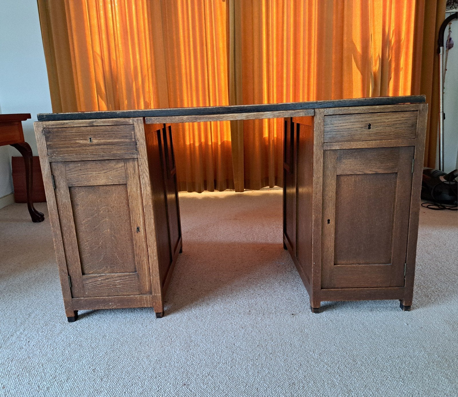 Antiek Eiken Bureau met Leren Inleg, Ophalen