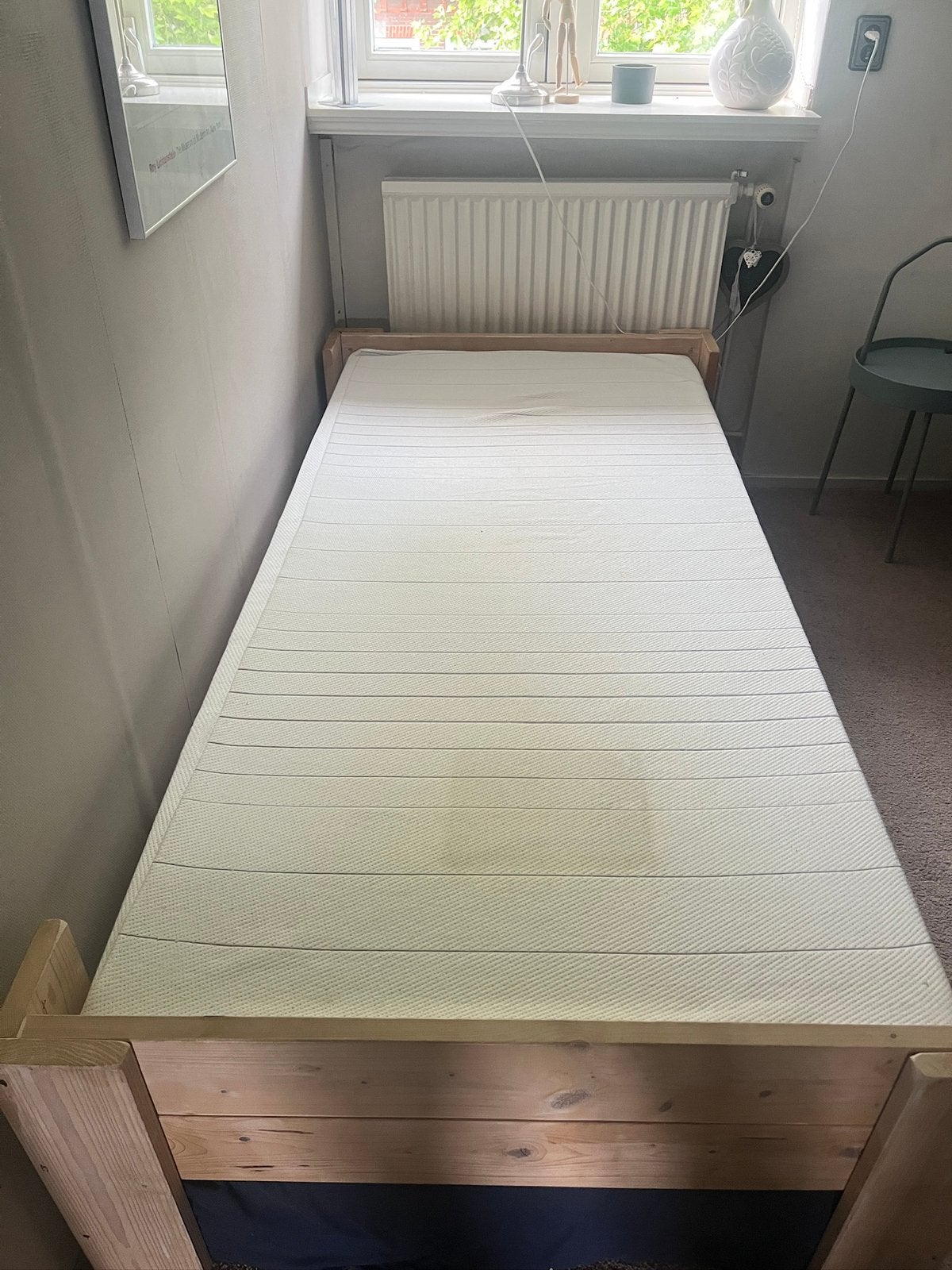 Houten Eenpersoons bed met lattenbodem., Ophalen, Gebruikt, 90 cm, Blankhouten