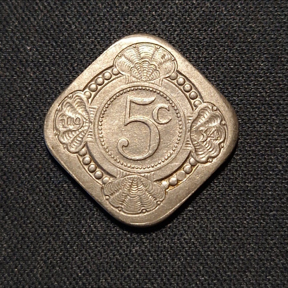 5 cent 1934 verschoven muntplaatje, Verzenden, Koningin Wilhelmina, 5 cent, Losse munt