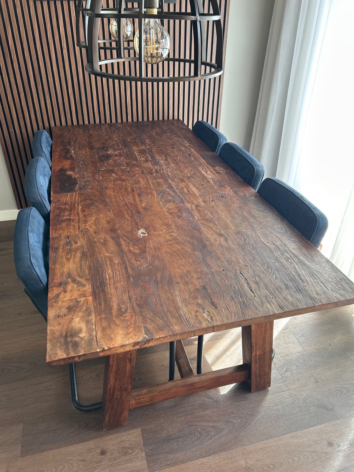 Robuuste Massief Houten Eetkamertafel 220x100x78 cm, Ophalen, Gebruikt, 100 tot 150 cm, 200 cm of meer