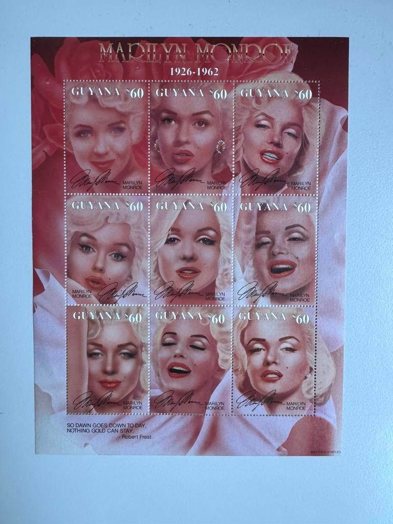 Guyana blok Marilyn Monroe, Postzegels en Munten, Ophalen of Verzenden, Postfris