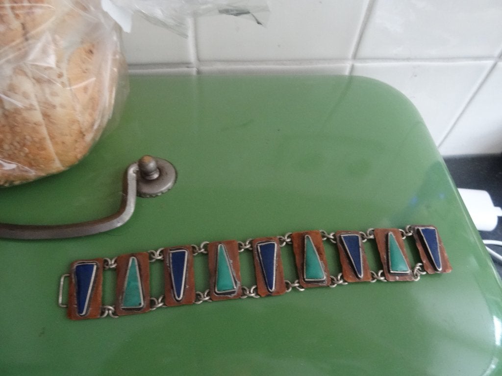 Oude vintage armband koper met emaille, Ophalen, Koper, Armband