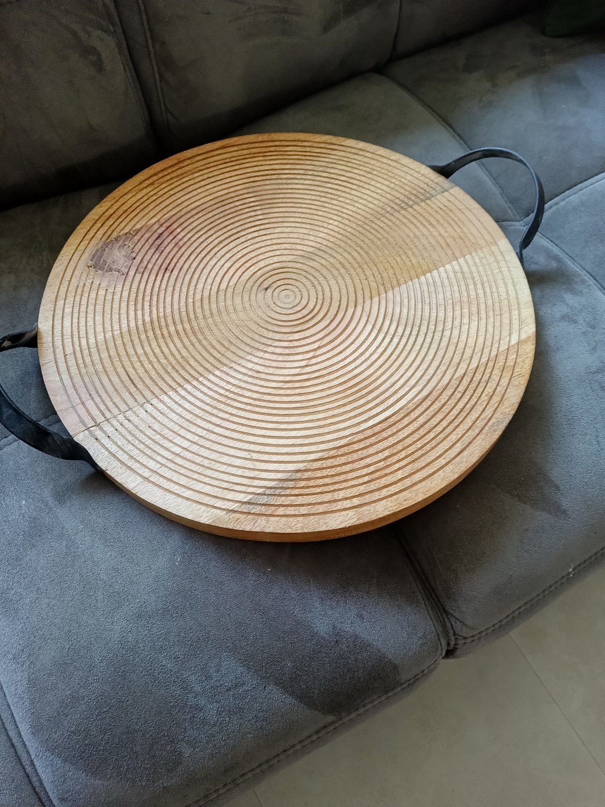 Ronde houten serveerplank met handvatten, Ophalen, Zo goed als nieuw, Rond, Hout