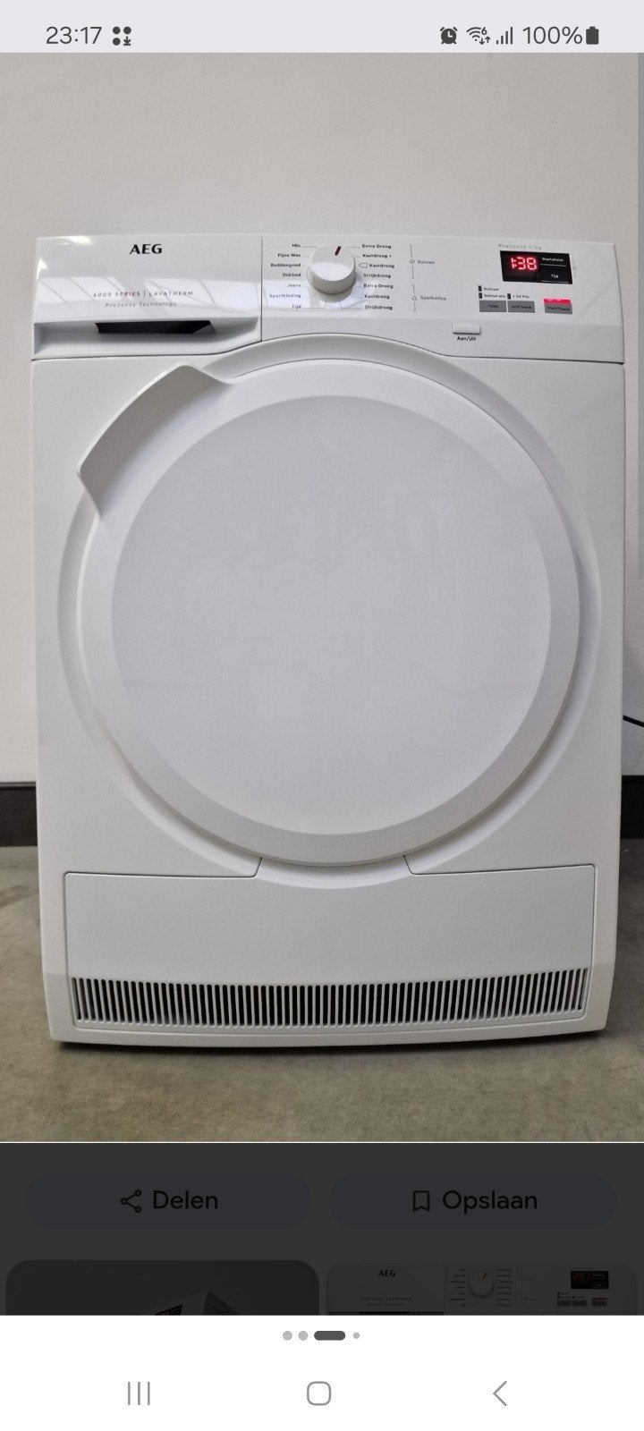 AEG wasdroger T6DB72KP, Witgoed en Apparatuur, Wasdrogers, Ophalen, 6 tot 8 kg, Nieuw, Voorlader