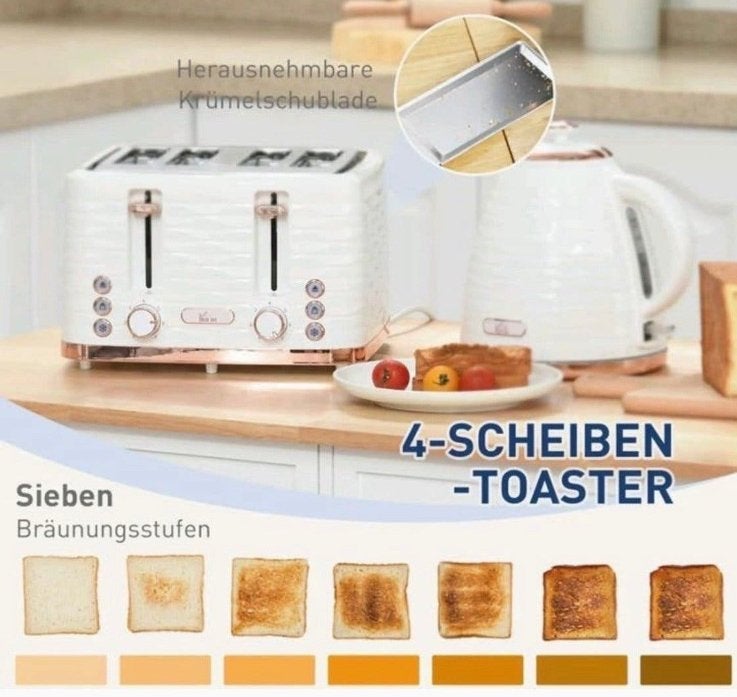 Broodrooster & Waterkoker Set Wit/Roségoud - Nieuw, Ophalen of Verzenden, Nieuw, Meer dan 8 standen