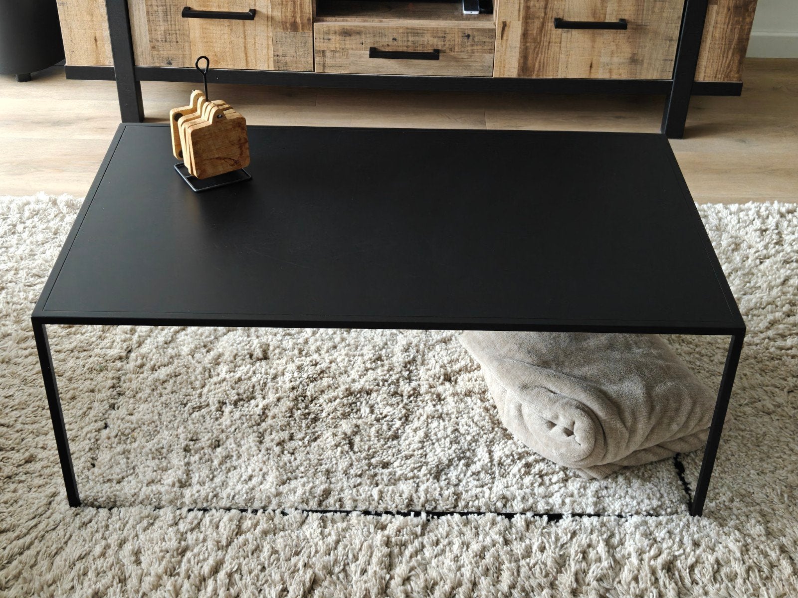 Metalen mat zwarte salontafel 100x60cm, Ophalen, Gebruikt, 100 tot 150 cm, 50 tot 100 cm