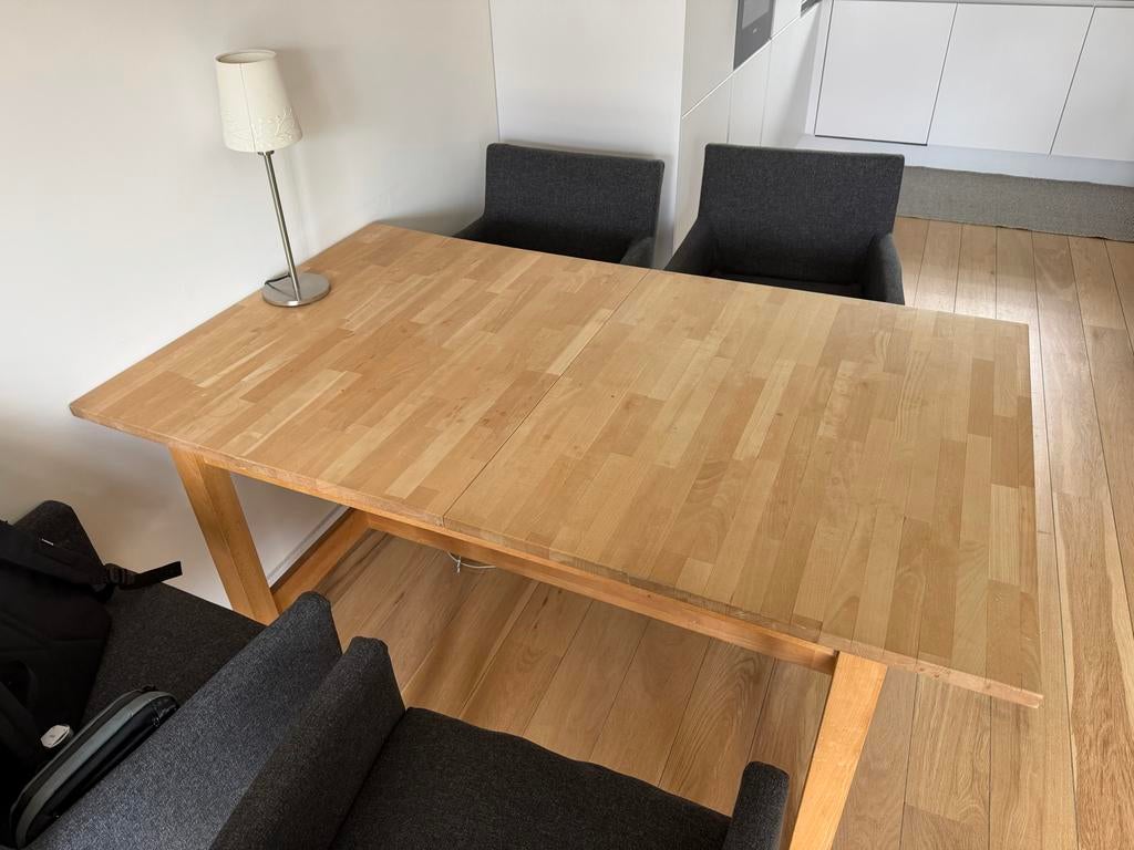 Uitschuifbare eettafel van licht hout, Ophalen, Gebruikt, 50 tot 100 cm, 150 tot 200 cm