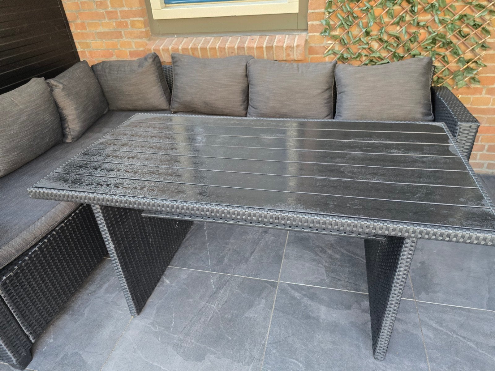 Complete rotan loungeset met een eettafel _antraciet, Ophalen, Eettafel