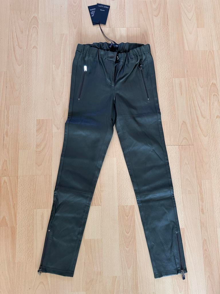 Repeat Cashmere Leren Dames Broek - Olijfgroen - Maat 36 (XS, Verzenden, Nieuw, Maat 36 (S), Lang