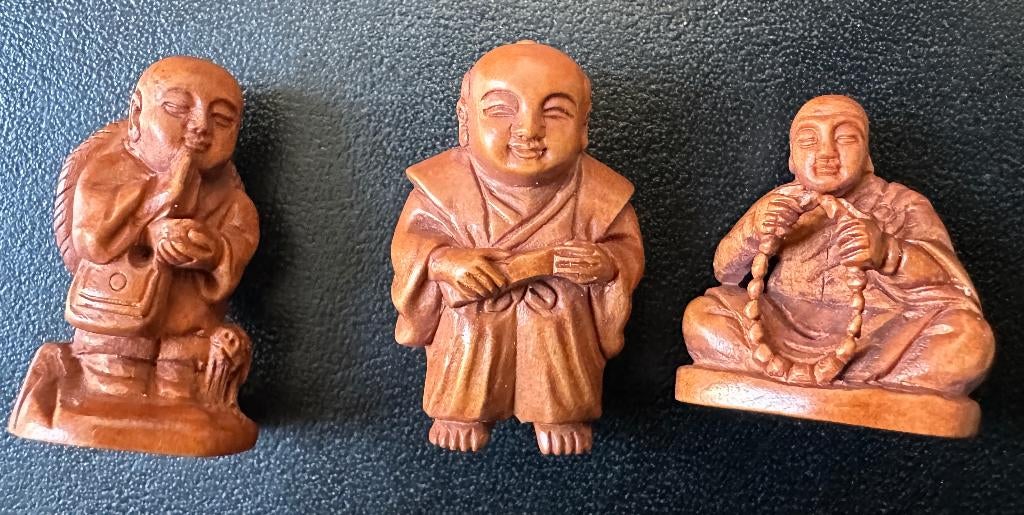 3 Ojimes Monniken in buxushout, Antiek en Kunst, Ophalen of Verzenden