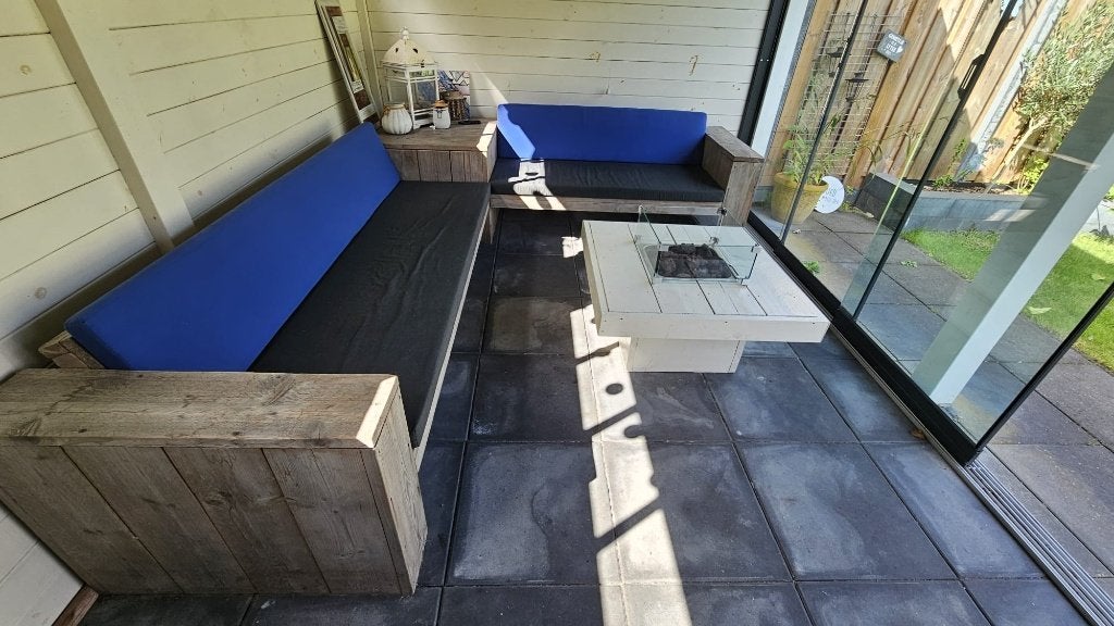Loungebank, Ophalen, 6 zitplaatsen, Steigerhout, Zo goed als nieuw